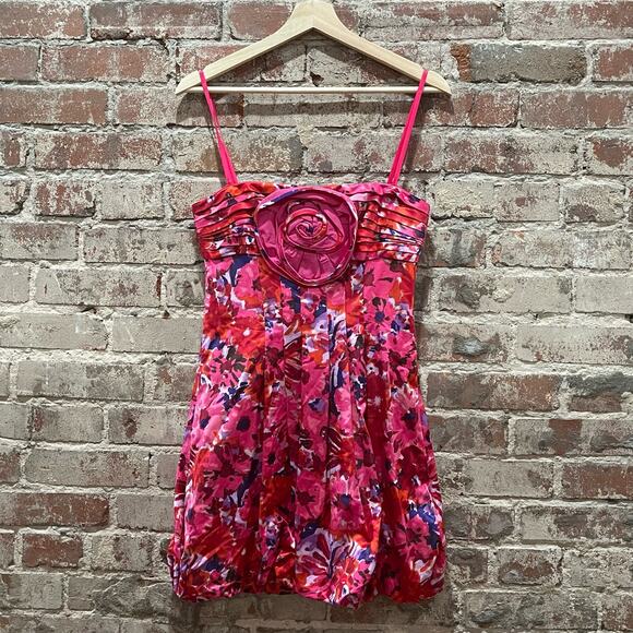NWT BCBGMAXAZRIA Pink Begonia Sateen Floral Strapless Cocktail Dress Size 8 - Picture 2 of 7